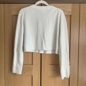 Jessica Simpson Cropped Ribbed Long-Sleeve Top - White